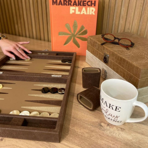 Exclusive backgammon set "Alain" made of leather, beige, large